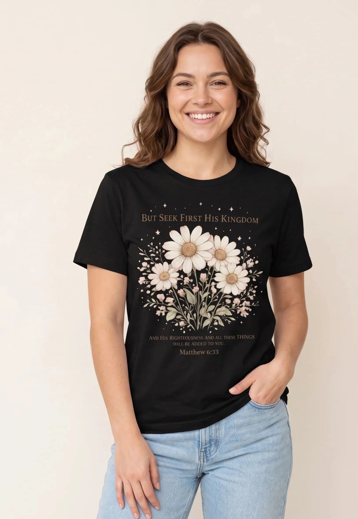 Seek First His Kingdom Floral Christian T-Shirt